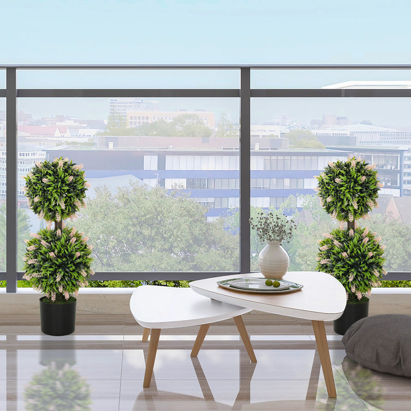 Set of 2 Artificial Ball Trees with Pink Lavender Flowers 70cm by HOMCOM