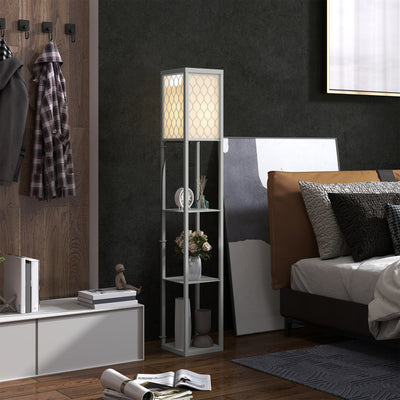 Grey and White Three Shelf Floor Lamp with Fabric Shade for Living Rooms by HOMCOM