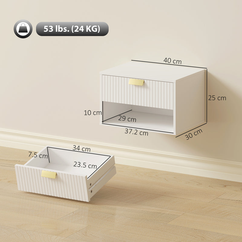 Floating Bedside Tables Set of 2 with Drawer and Shelf for Tidy Bedroom Storage White AOSOM