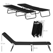 Set of 2 Black Folding Sun Loungers with Metal Frame Ideal for Garden or Patio Use