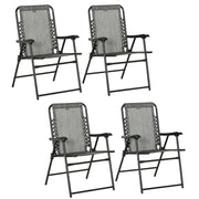 Grey Folding Outdoor Lounge Chair Set for Camping Beach Pool with Steel Frame Armrests