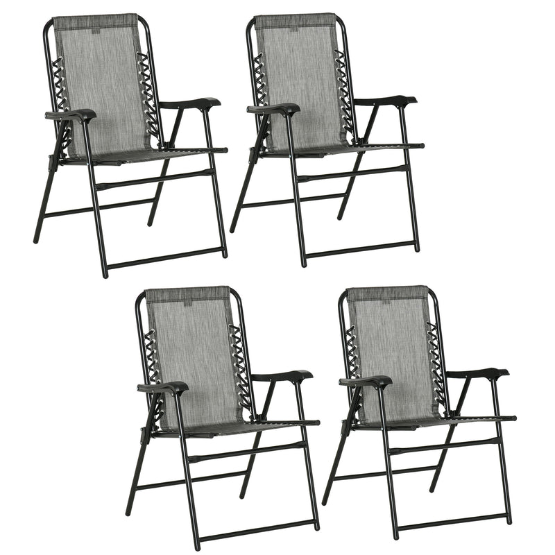 Grey Folding Outdoor Lounge Chair Set for Camping Beach Pool with Steel Frame Armrests