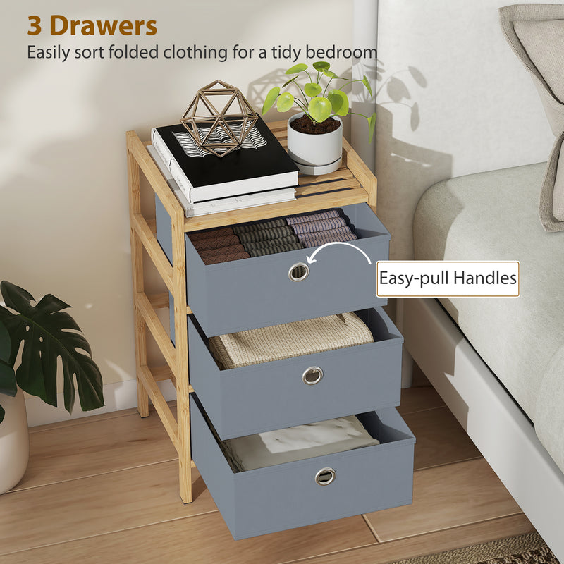 Slim Chest of Drawers for Small Bedrooms with 3 Fabric Storage Drawers Natural Finish AOSOM