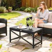 Rattan Garden Side Table with Sturdy Metal Frame for Outdoor Drinks and Snacks Black Outsunny