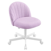 Hibiscus purple teddy fleece swivel office chair with a white base on a white background