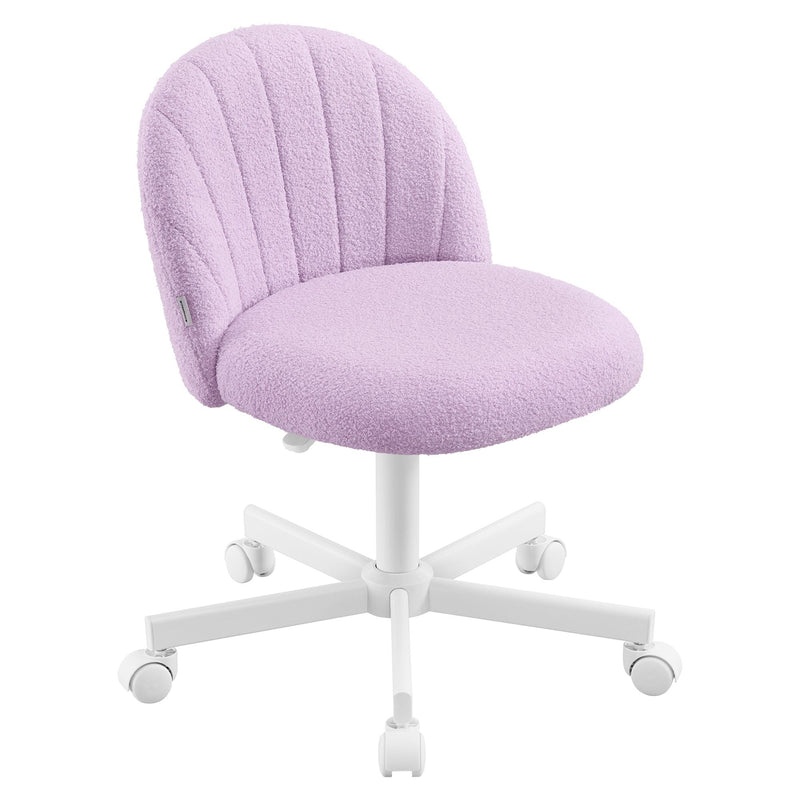 Hibiscus purple teddy fleece swivel office chair with a white base on a white background