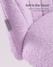 Close-up of the soft purple fleece on the chair backrest and seat
