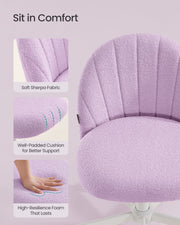 Purple chair detail panels showing the fleece fabric and foam padded cushion