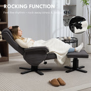 Charcoal Grey Velvet Rocker Swivel Recliner Chair with Footstool for Home Comfort