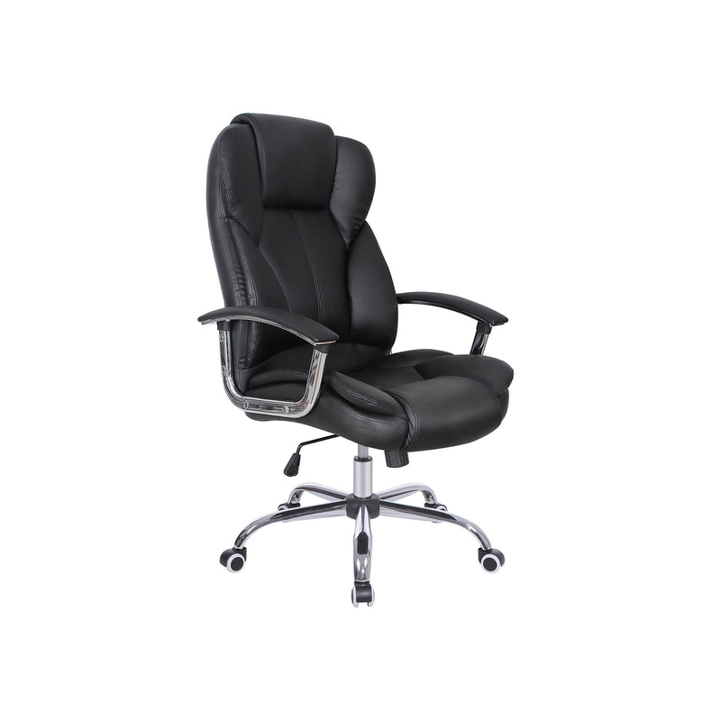 Songmics high back office chair in ink black faux leather, angled front view