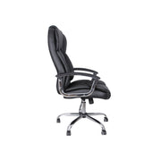 Side view of the office chair showing the high padded backrest and gas lift column
