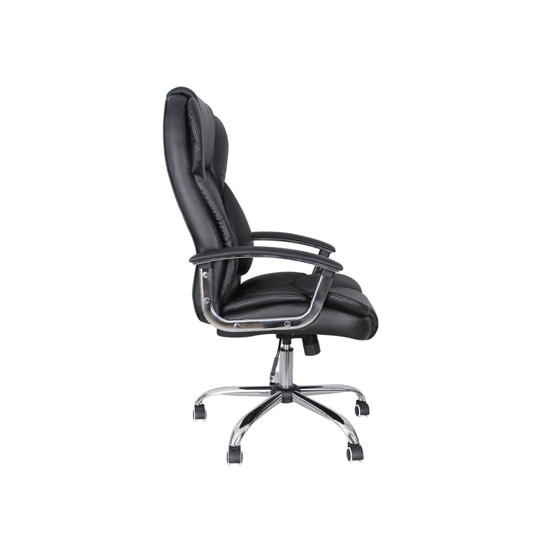 Side view of the office chair showing the high padded backrest and gas lift column