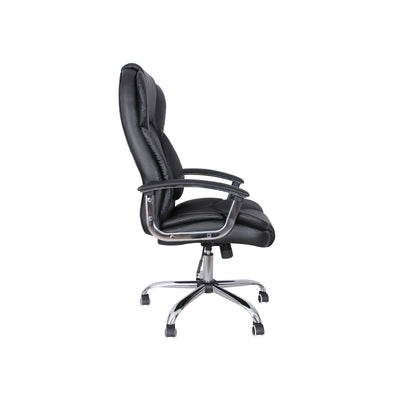 Side view of the office chair showing the high padded backrest and gas lift column