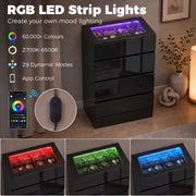 RGB LED lighting graphic showing 60,000 colours, 29 modes and app control with red, green and blue light