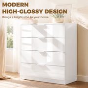 White high gloss chest of drawers in a bright bedroom corner