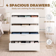 Infographic showing the four drawers holding shirts, jeans and socks