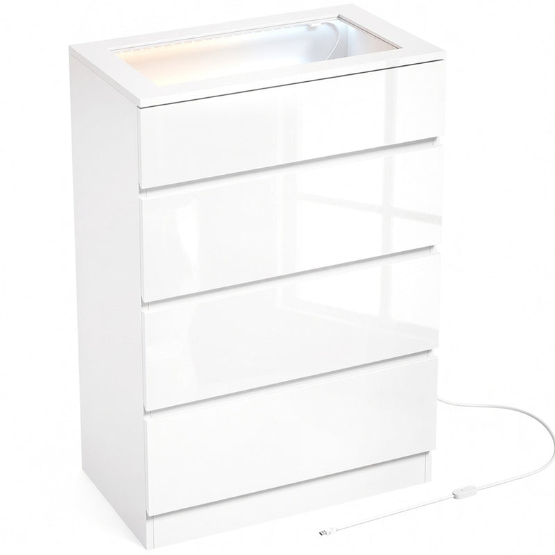 Homcom white high gloss 4 drawer chest of drawers, closed studio shot