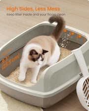 Cat stepping into high sided litter box low entrance
