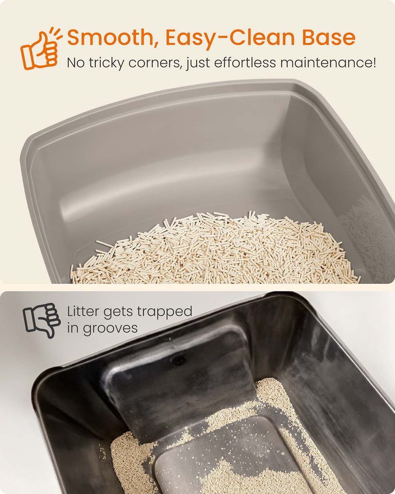 Empty litter box base close-up, smooth easy clean surface