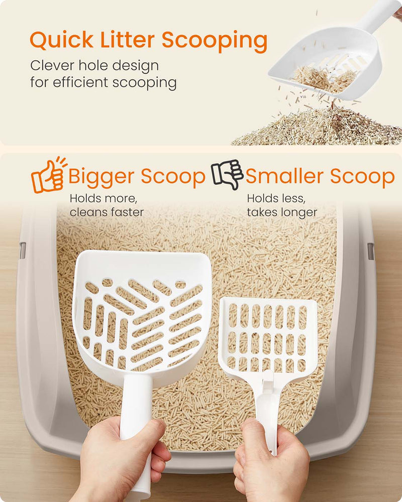 Litter box filled with litter, high sides visible