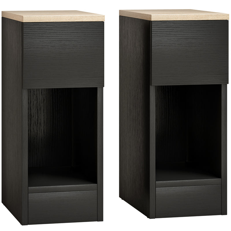 Slim Bedside Table Set of 2 with Drawer and Shelf for Small Spaces Black AOSOM