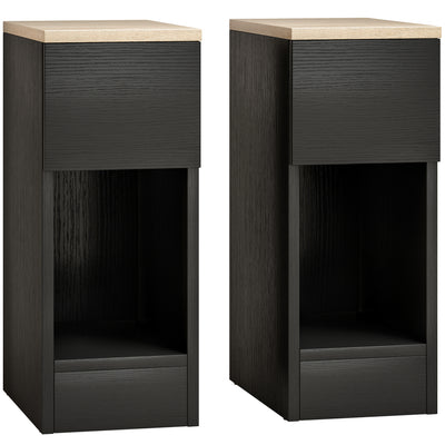 Slim Bedside Table Set of 2 with Drawer and Shelf for Small Spaces Black AOSOM