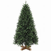 6ft green hinged artificial Christmas tree on a log-style base on white