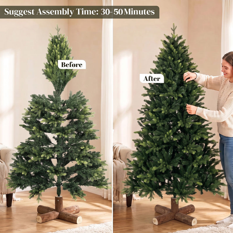 Before and after shaping comparison of the 6ft tree with 30-50 minute setup time