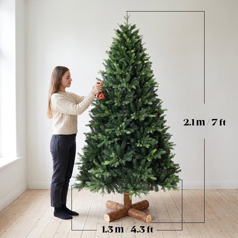 Dimensions diagram of the 7ft tree showing 2.1 m height and 1.3 m width