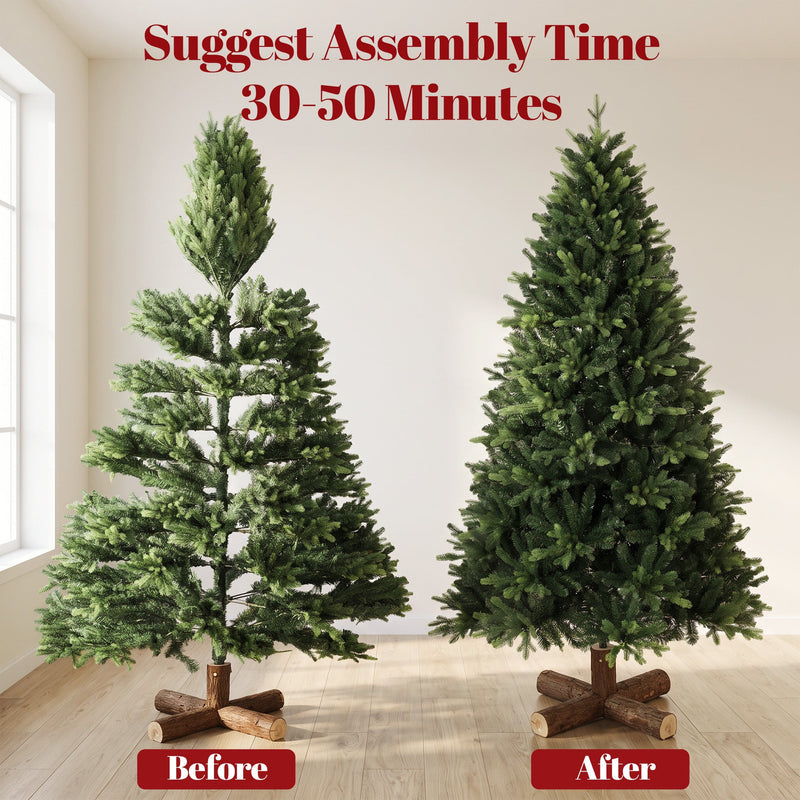 Before and after shaping comparison of the 7ft tree with 30-50 minute setup time