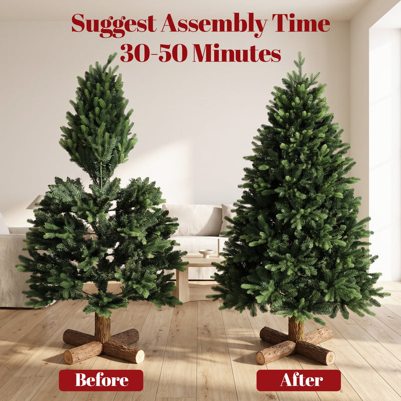 Before and after shaping comparison of the 5ft tree with 30-50 minute setup time