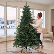 Woman shaping the branches of a 2.1 m high, 1.4 m wide tree in a bright living room