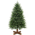 Green 5ft hinged artificial Christmas tree on a fir wood cross base against a white background