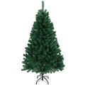 Green 5ft hinged fir artificial Christmas tree on a black steel stand, white background