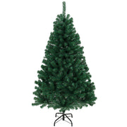 Green 5ft hinged fir artificial Christmas tree on a black steel stand, white background