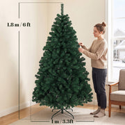 Dimensions of the 6ft Christmas tree: 1.8 m high and 1 m wide, with a woman shaping the branches