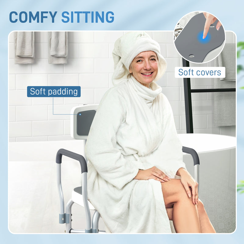 Shower Chair with Padded Seat and Adjustable Height for Safe Bathing Grey White Silver