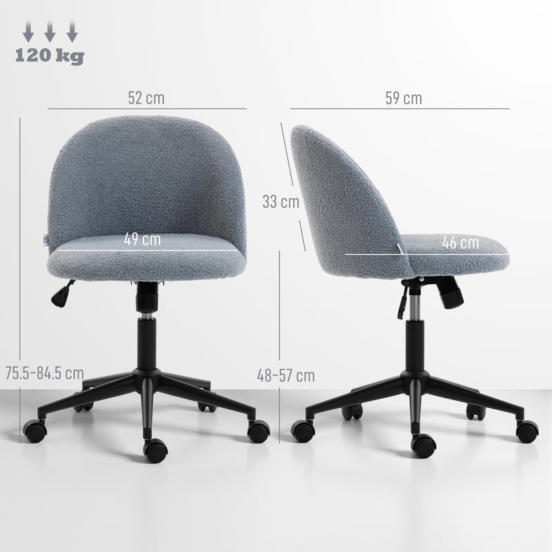 Teddy Fleece Swivel Office Chair with Wheels and Adjustable Height for Home Grey AOSOM
