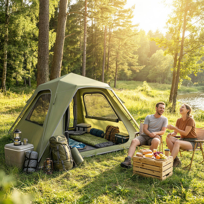 Pop Up Family Tent for Quick Camping Setup Sleeps 3 to 4 Waterproof Green