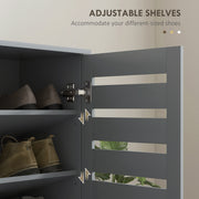Grey Shoe Storage Cabinet For Hallway With Adjustable Shelves, Slatted Doors, Holds 15 Pairs