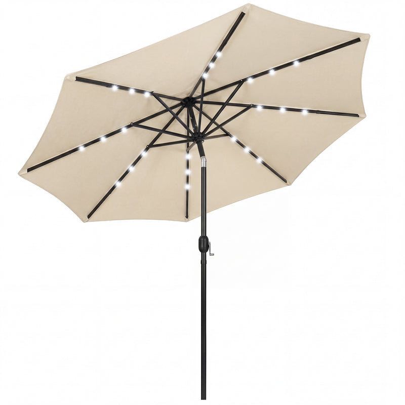 Patio Umbrella With Lights Adjustable Shade for Day and Night Use, Beige (Free Rain Cover)