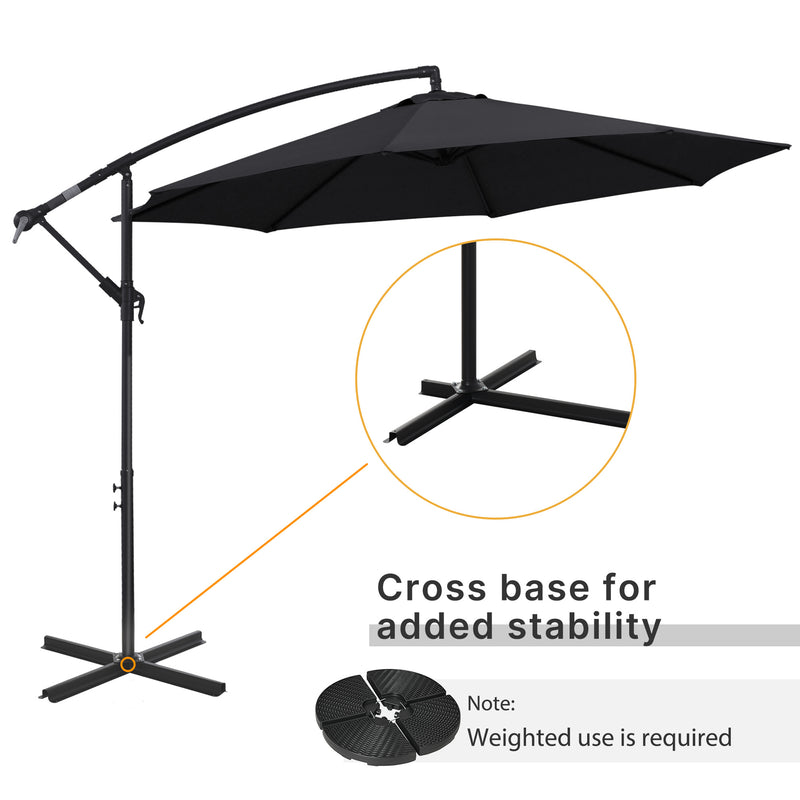 Black 2.45m Cantilever Garden Parasol With Cross Base Waterproof And UV Protection