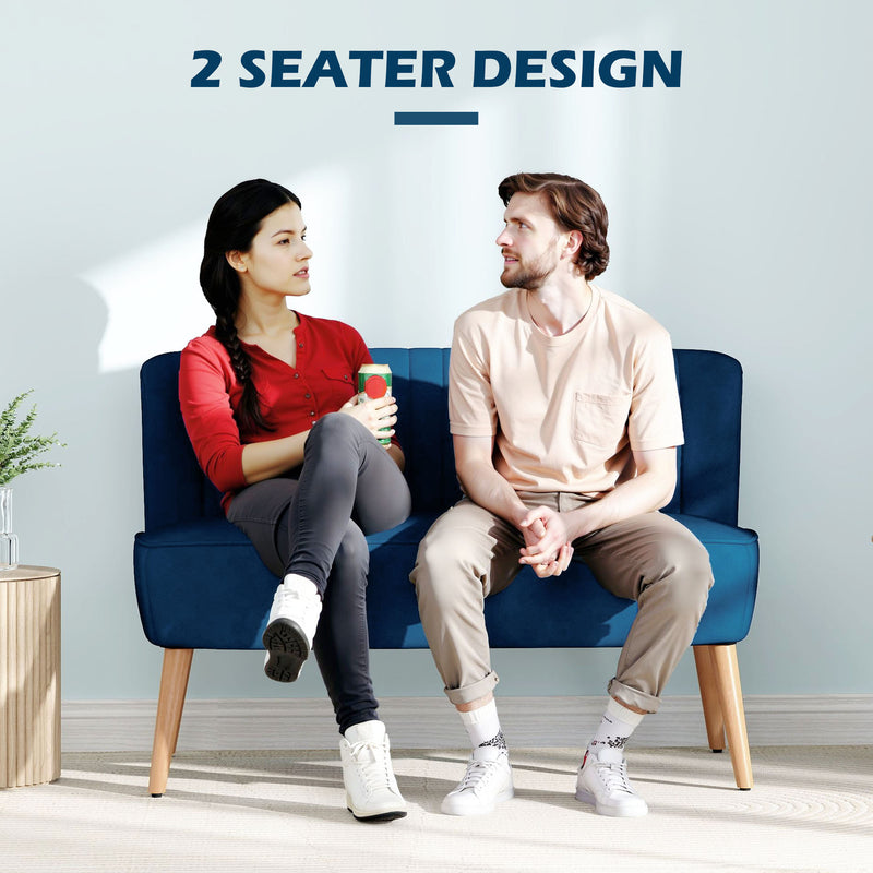 2 Seater Sofa, Dark Blue Velvet Sofa With Foam Padding High Back For Small Spaces