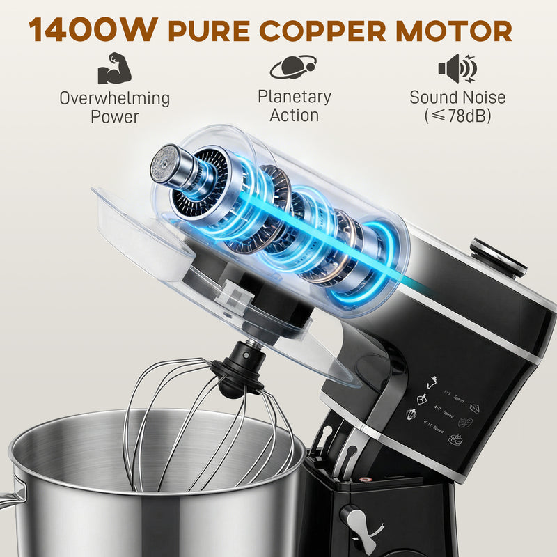 Stand Mixer for Easy Family Baking with Large 6L Bowl and 11 Speeds Black AOSOM