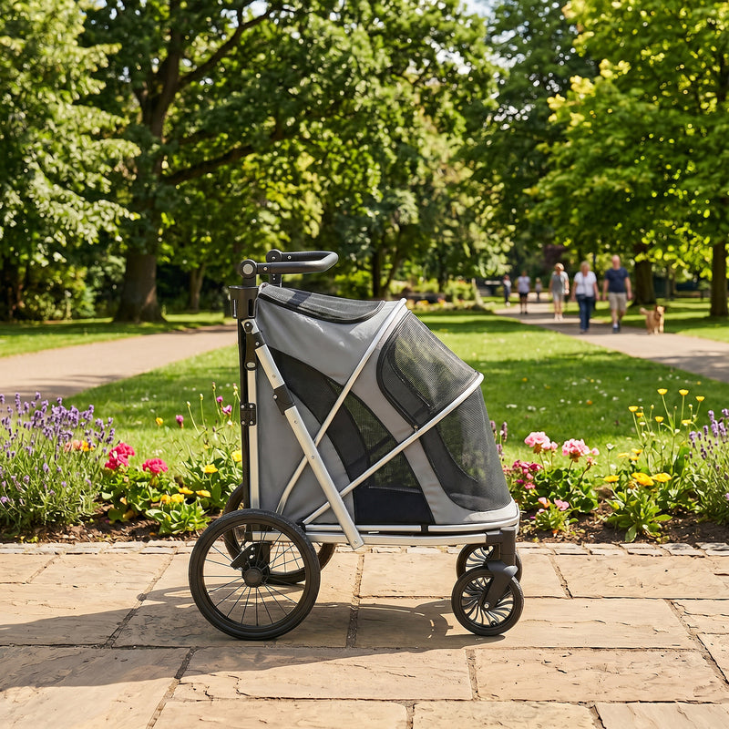 Dog Stroller for Easy Walks with Quick Fold and Mesh Windows Grey Silver Pawhut