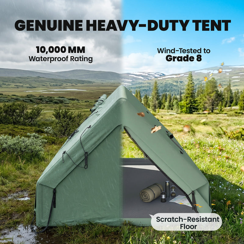 Large Waterproof Inflatable Camping Tent 8-10 Person, 10000mm With Skylights & Floor, Green