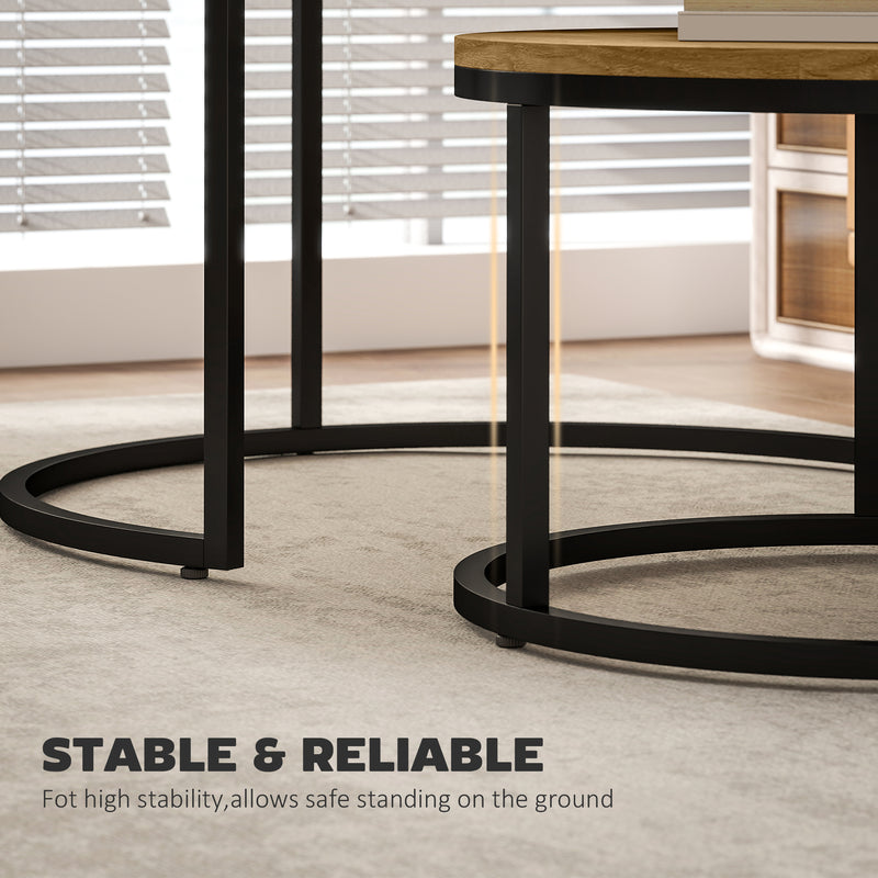 Set of Two Space-Saving Stacking Side Tables with Wood Effect Finish for Living, Room Brown