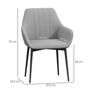 Set of 4 Upholstered Linen Dining Chairs with Metal Legs for Kitchen or Living Room, Light Grey