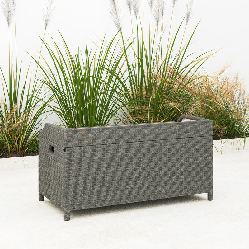 Grey 130L Rattan Garden Storage Box with Seat for Outdoor Use by Outsunny