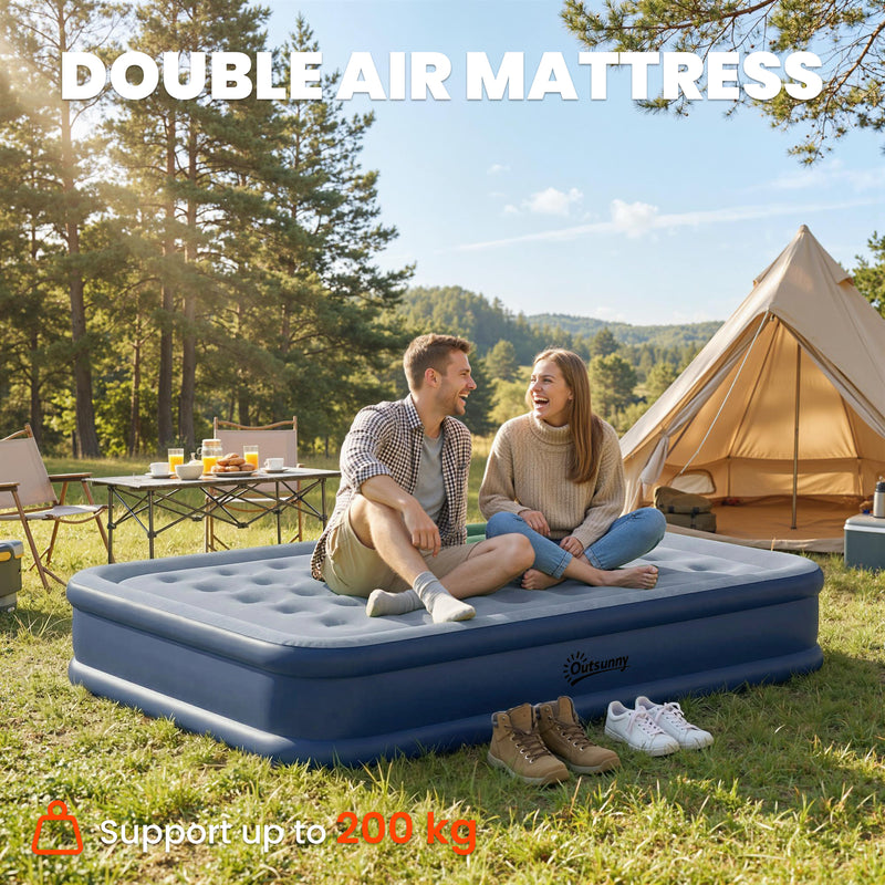 Double Air Bed with Built In Pump for Fast Comfortable Camping Sleep Grey